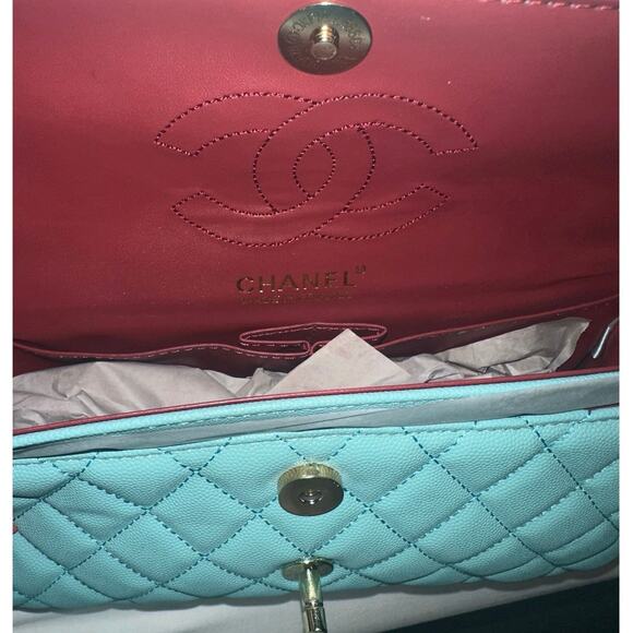 Chanel Tiffany Blue Caviar Quilted Classic gold hardware - Picture 3 of 5